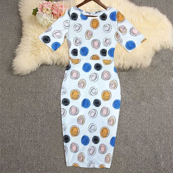 Vestido blanco de lunares con estampado retro de mujer de manga corta Oficina para mujer Vestidos elegantes para fiesta Tallas grandes S XXL 210527