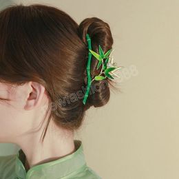 Pinces à cheveux en bambou vert rétro pour femmes grâce fille perle queue de cheval pince à cheveux accessoires de cheveux pour femme ornement