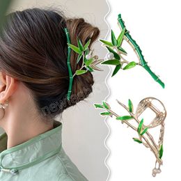 Pinzas para el pelo de bambú verde Retro para mujer