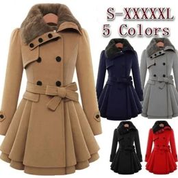 Manteau en laine rétro pour femmes, manteau à col ultra-fin, manteau à col en fourrure pour femmes, manteau d'hiver en laine et dentelle, vêtements grande taille 5XL 240112