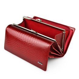 Portefeuille en cuir véritable pour femmes, blocage RFID, motif Crocodile rouge, sac de soirée de luxe, pochette