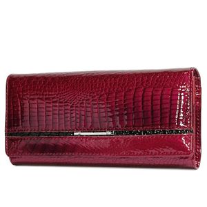 Cartera de cuero genuino con bloqueo RFID para mujer, bolso rojo, bolso de noche de lujo, bolso de mano