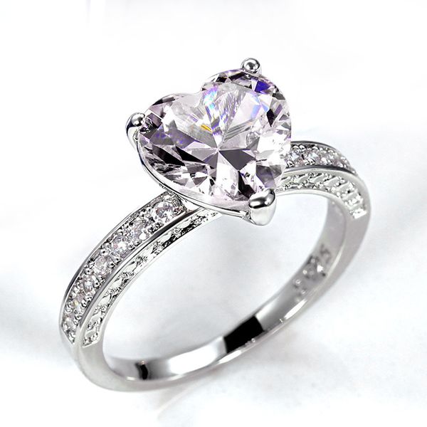 Anillo de mujer de diseñador, lujoso y exquisito conjunto de anillos de boda con AAA en forma de corazón, anillo de circón de cristal rosa brillante, joyería de moda, anillo solitario