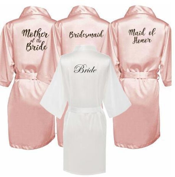 Robe de demoiselle d'honneur mariée Robe femme avec lettres noires blanches mère soeur de la mariée cadeau de mariage peignoir kimono robes de satin 230518