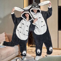 Frauen Robe Paare Pyjamas Overalls Frauen Männer Erwachsene Winter Verdicken Hoodies Pyjamas Nachtwäsche Anime Katze Koreanische Lose Onesie Weiche warme Hause 231206