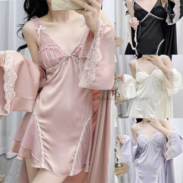 Robe pour femmes Spring Summer Momewear Nightgown Princess Style Bathrobe Ensemble de luxe en dentelle