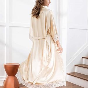 Robe en Satin de soie et dentelle pour femmes, peignoir Long de demoiselle d'honneur et de mariée, Lingerie pour femmes, 220830