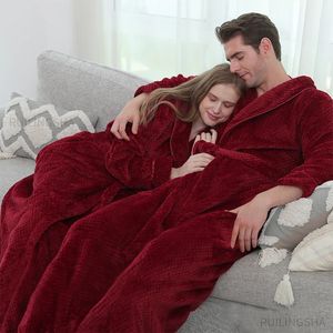 Robe femme Femmes hiver grande taille longue chaude corail polaire peignoir salon Jacquard flanelle bain confortable robe de chambre hommes Kimono vêtements de nuit 231102