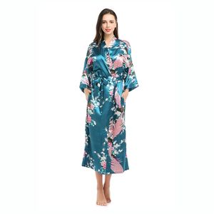 Femmes Robe Femmes Satin De Soie Kimono Robes Longues Vêtements De Nuit Robe De Chambre Floral Imprimé Motif Fête De Mariage Demoiselle D'honneur Peignoir 220830