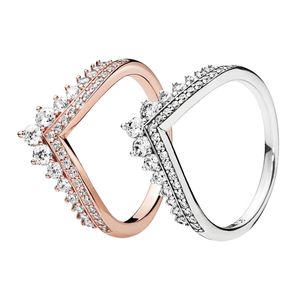 Anillo de deseo de princesa de oro rosa para mujer, joyería de diseñador de boda para pandora, anillos de regalo de novia de plata esterlina con caja Original