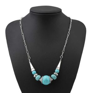 Dames Ronde Kralen Tibetaanse Zilveren Turquoise Hanger Kettingen Mode Gift Nationale Stijl Dames DIY Ketting Hangers