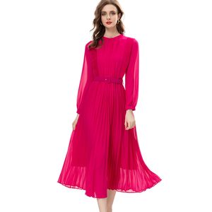 Runway-jurken voor dames O-hals met lange mouwen Mode High Street Designer Casual vestidos met riem