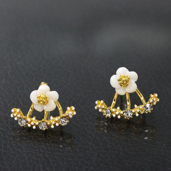 Pendientes de tuerca de plata s925 de lujo para mujer Pendientes de tuerca de flor de cristal brillante chapados en oro de 18 quilates para mujer Pendientes de joyería de diseñador de joyería de oreja para colgar en la espalda