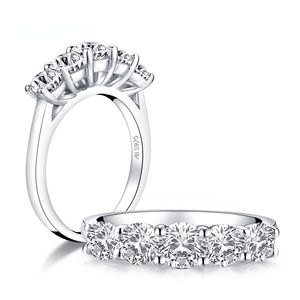 Anillos de plata de ley S925 para mujer, piedra redonda, 5 anillos de cola de diamante Sona