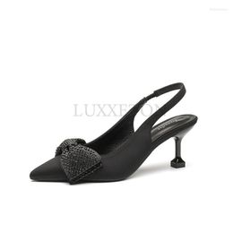 Dames sandalen muilezels voor feest sexy zwart puntige boog back back riem hoge hakken stiletto met strass schoenen l ab mule rhinetone schoen