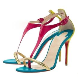 Dames sandalen octrooi leer enkelriem rond teen stiletto hoge hakken feest mode dames schoenen maat34-45