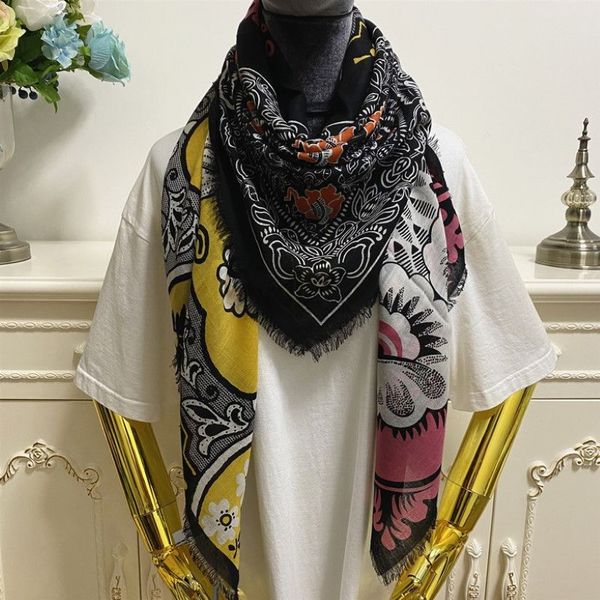 Bufanda de mujer de buena calidad 100% material de cachemira con estampado de flores, bufandas largas finas y suaves para mujer, talla 130cm- 130272N