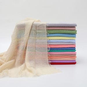Foulards femme froissé monochrome coton couleur unie écharpe naturel froissé coton lin bord de fourrure grande taille