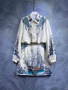 Damesset 2023 herfst nieuwe polokraag print shirt met halve rok set tweedelige set_ XL mode