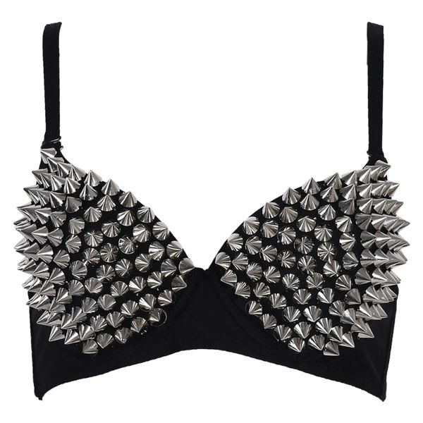 Femmes Sexy All-Over Spike Rivet Dance Bra Métallique Punk Style Discothèque Wear W715 211217