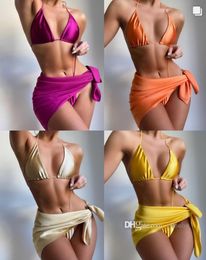 SEXY BIKINI SET VAN DOMES SET VAND UP SWIMWAR Elastisch schort 3 driedelig zwempak 2022 Zomer Nieuw product