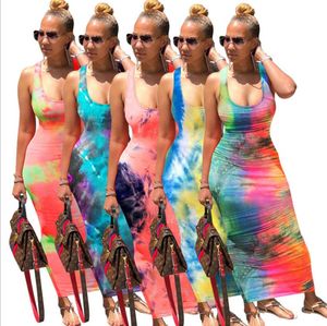 Dames Sexy Bodycon Tank Jurk Mouwloze Basic Club Tie Dye Lange Jurken Backless S M L XL XXL