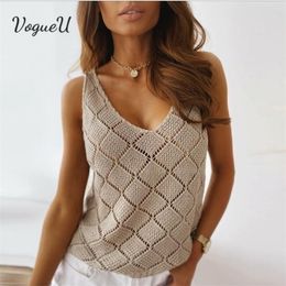 Camisole sexy pour femmes tricotant un col en V profond débardeurs décontractés haut sans manches évider femme hauts gilet mode T-shirts vêtements d'extérieur 220318