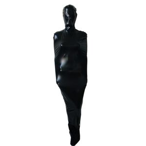 Vrouwen Sexy Catsuit Kostuums zwarte mummie volledige bodysuit Glanzend Metallic Spandex Zentai pak volwassen cosplay Fancy Dress zonder binnenmouw