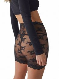 Femmes Sexy Taille Haute Floral Dentelle Panty Shorts Léger Voir À Travers Cuisse Slimmers Y2k Sheer Skinny Sous-Vêtements 57zR #