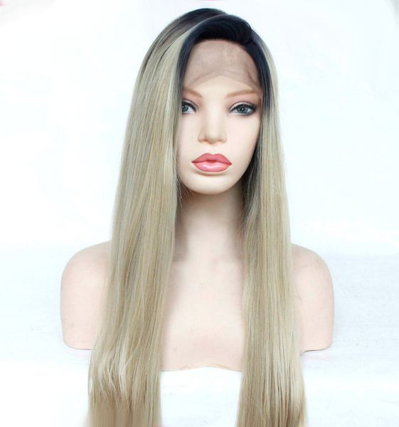 Perruques synthétiques longues et blondes pour femmes, perruques Lace Front wig lisses faites à la main, cheveux naturels, pour Costume de fête