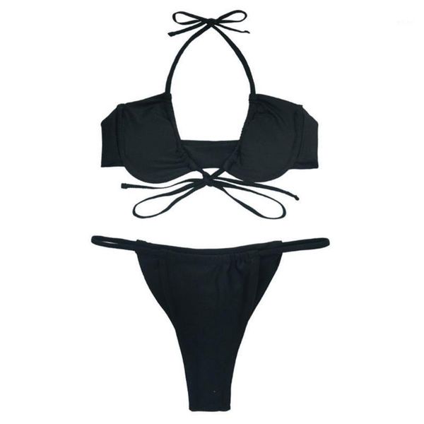 Maillot de bain Sexy pour femmes, Micro Bikini imprimé à rayures, coupe haute, tanga brésilien, push-up, vêtements de plage, tenue de Yoga, D1Q4