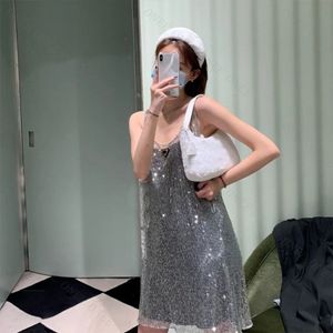 Sexy feestontwerper van dames Zwart Satijnen Suars Suars Suars Susper Rhinestone Shiny Vest Dress 2-delige set