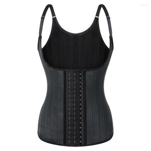 Moldeadores para mujer, chaleco de entrenamiento de cintura de látex con 25 huesos de acero, 3 ganchos, corsé de goma brillante para mujer, corsé de talla grande negro desnudo ajustable