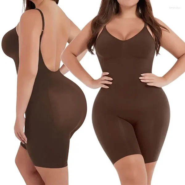 Shapers pour femmes 2PC Femmes Bodys Couverture complète Shapewear Cuisse Slim Body Suit Low Back Shaper Dos Nu Combinaison Sans Couture