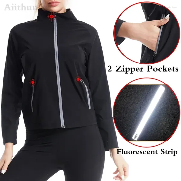 Shapers Femmes Aiithuug Fat Burn Vestes Femmes Body Shaper Entraîneur Tops avec poches latérales pour la sueur Chemise d'entraînement à manches longues