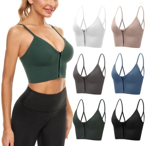 Ropa moldeadora para mujer, sujetador deportivo con cremallera frontal para mujer, jersey de algodón con tirantes finos, sujetadores de Yoga C