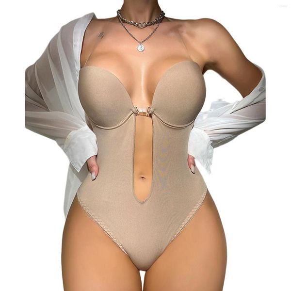 Femmes Shapers dos nu dames une pièce minceur body plongeant sans couture femmes complet avec soutien-gorge Nylon contrôle du ventre Shapewear