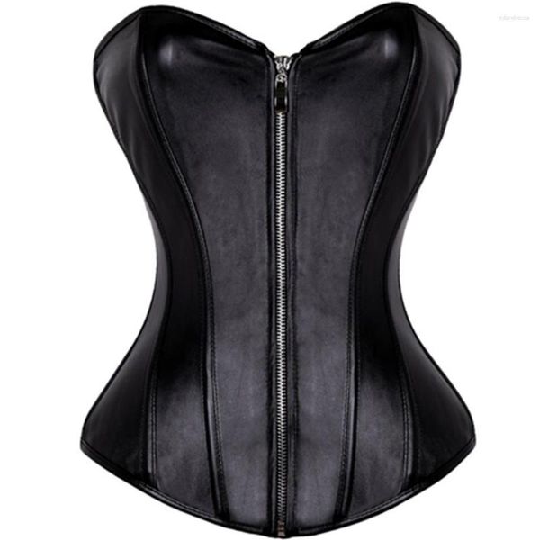 Shapers pour femmes Noir / Rouge Faux Cuir Corset Sexy Clubwear Bustier Lingerie Zipper Plus Taille Taille Cincher Top S-6XL