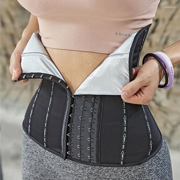 Shapers femininos cinto de suor preto para perder peso mulher pós-parto cintura trainer emagrecimento bainha plana barriga gordura sauna queima cinto