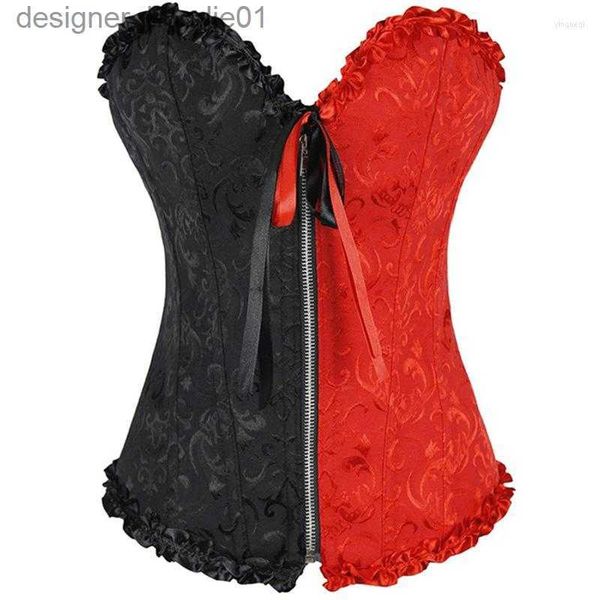 Formadores de mujeres Bustiers Corsés Overbust Corset Sexy Lace Plus Tamaño Erótico Zip Mujeres Bustier Lencería Top Blanco Negro Victorian Fashion Body Shapewear L230914