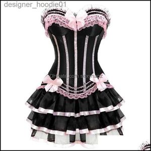 Shapers Femmes Bustiers Corsets Femmes Sous-vêtements Vêtements Sexy Gothique Burlesque Corset Et Jupe Ensemble Plus Taille Costumes D'Halloween Robes Victoriennes Fête L230914