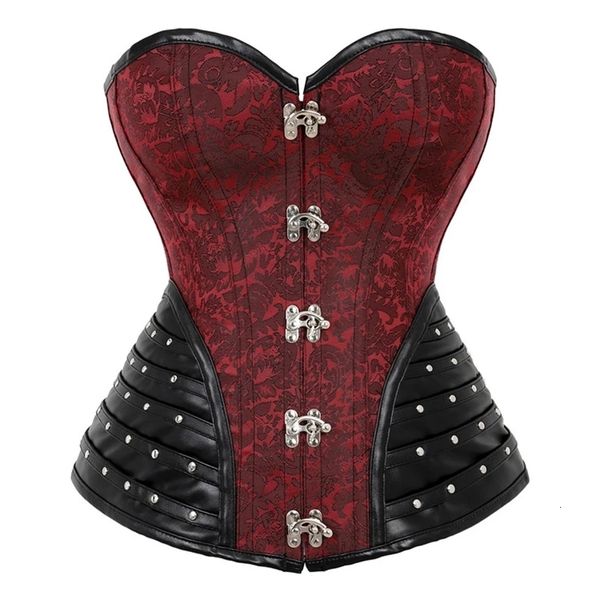 Shapers de mujer Botón Up Sexy Shaper Espiral Acero Deshuesado Steampunk Goth Halter Cuero Bustier Corset 230825