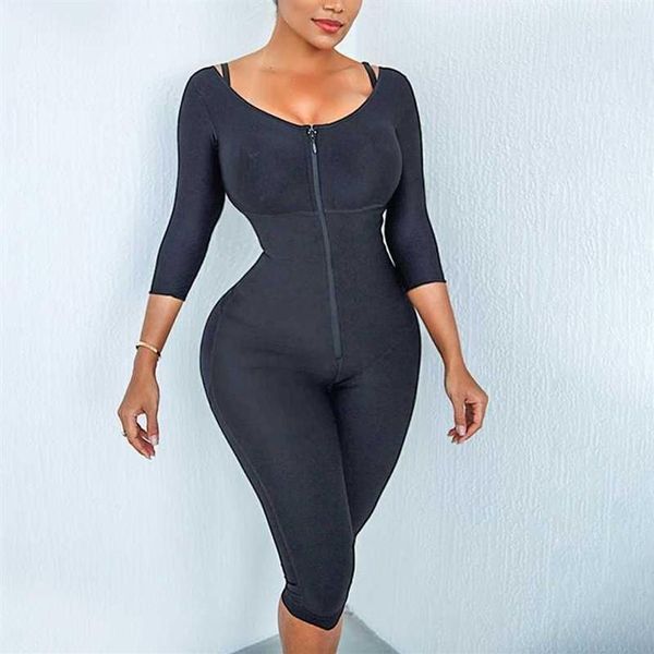 Formadores de mujeres Cinta Modeladora Feminina Cremallera media Fajas Colombianas Body Shaper Rodilla Brazos Control Body Mid Tight Bu320J