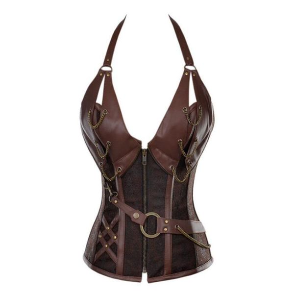 Corsé gótico moldeador para mujer, disfraz de pirata vikingo, Top de caballero para mujer, Cosplay de Halloween, chaleco Halter de cuero Steampunk, corsé de coraza de Metal