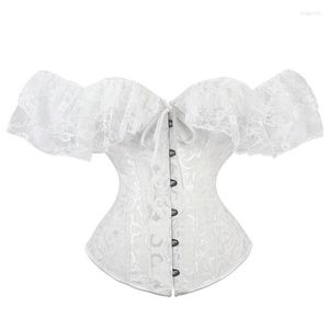 Femme Shapers Gothique Sexy Corset Tie-up Boat Neck Près du corps Crop Tops Corsets Overbust Bustier Hors Épaule Manches Courtes Corselet Pour