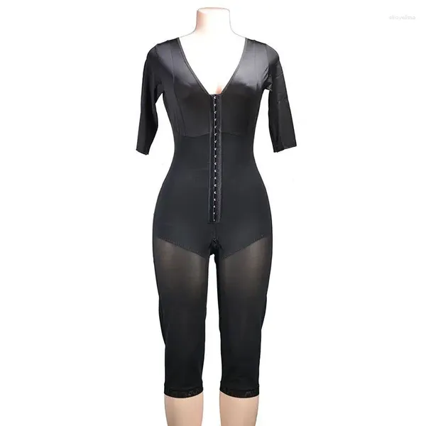 Shapers Femmes Demi Manches Longues Trois Rangées Fermeture À Glissière Couleur Noire Femmes Body Ouvert Buste Butt-Lifting Shapewear Sous-Vêtements Corps