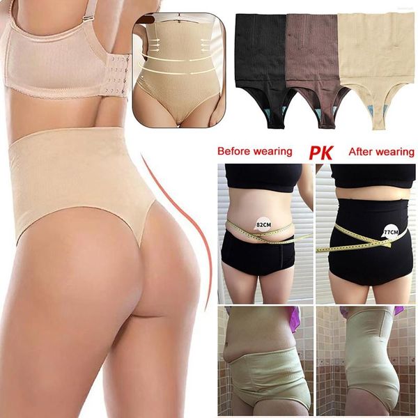 Femmes Shapers Dames Couleur Unie Taille Haute String Corps Façonner Ventre Pantalon Fesses Exposées Pp Fesses Coton Sous-Vêtements Pour Femmes