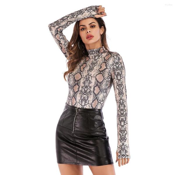 Femmes Shapers Body à manches longues Femmes Romper Lingerie Serpent Snakeskin Leotard Combinaison