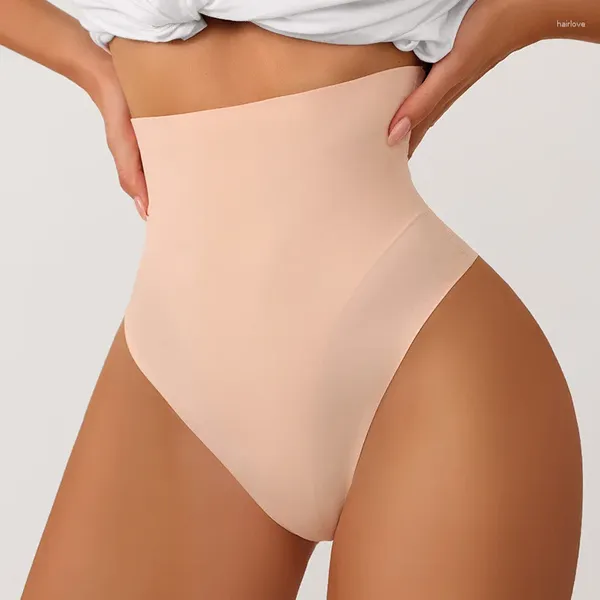 Shapers Femmes Non-Marquage Taille Haute Culotte Sexy Ventre Façonnant Taille Confortable String Couleur De La Peau Glace Soie Ascenseur Fesses Sous-Vêtements