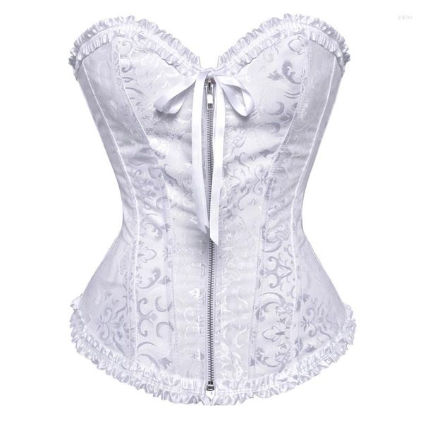 Femmes Shapers Overbust Corset Sexy Dentelle Plus La Taille Érotique Zip Floral Femmes Bustier Mode Moulant Ventre Lingerie Tops Brocade